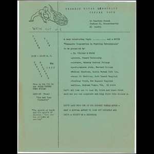 Flier advertising Freedom House Coffee Hour featuring Dr. William B. Price discussing tuberculosis