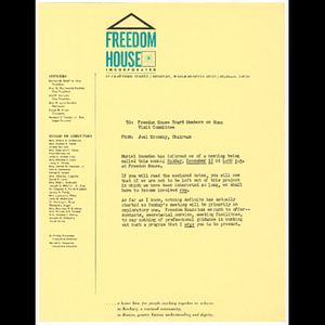 Letter from Joel Krensky to Freedom House Board Members on Home Visit Committee