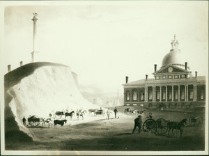 Beacon Hill as seen "from the present site of Reservoir" between Hancock Street and Temple Street, Boston, Mass., undated