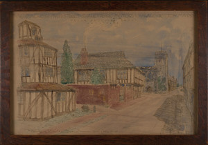 Handcolored print of View Across Main Street, Shakespeare Memorial Village, Boston, Mass., 1916