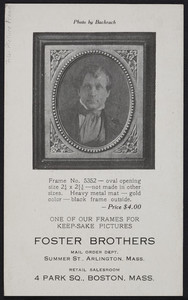 Trade card for Foster Brothers, frames, 4 Park Square, Boston, Mass., ca. 1908