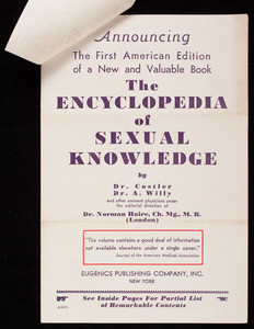 The encyclopedia of sexual knowledge, by Dr. Costler, Dr. A. Willy, Eugenics Publishing Company, Inc., 317 East 34th Street, New York, New York