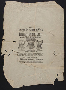 Wrapping paper for Isaac D. Allen & Co., wholesale and retail dealers in trimmings, buttons, laces and thread store goods, 21 Winter Street, Boston, Mass., undated