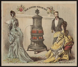 Trade card for The New Superb Parlor Stove, manufactured by Hicks & Wolfe, Troy, New York, 1874