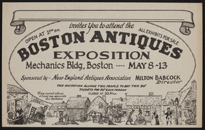 Invitation for Boston Antiques Exposition, Mechanics Bldg., Boston, Mass., May 8-13, undated