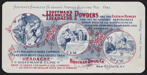 Trade card for Hoffman's Harmless Headache Powders, Hoffman Drug Co., New Rochelle, New York, undated