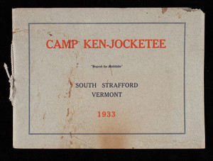 Camp Ken-Jocketee, a camp for girls in the hills of Orange County, Vermont, twenty-first season 1933, South Strafford, Vermont