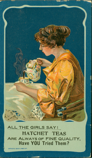 Trade card for Hatchet Teas, location unknown, undated