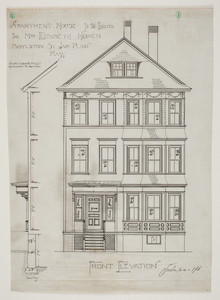 Front elevation of apartment house to be erected for Mrs. Elizabeth Homer, Boylson St., Jam. Plain, Mass., undated