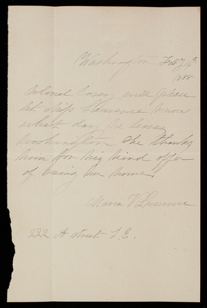 Maria Laurence to Thomas Lincoln Casey, February 14, 1888