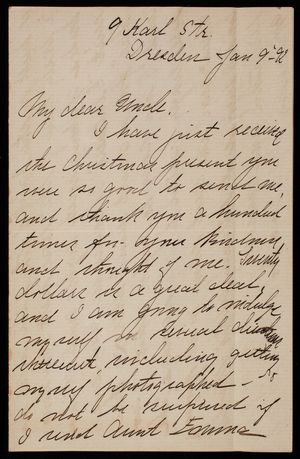 Bessie Hunt to Thomas Lincoln Casey, January 9, 1892