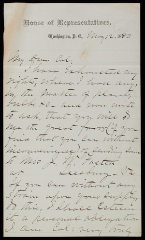 [Joseph] C. S. Blackburn to Thomas Lincoln Casey, May 12, 1880