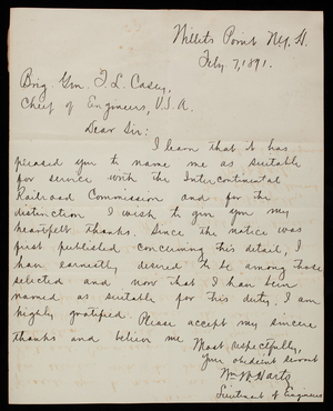 [William] W. Hartz to Thomas Lincoln Casey, February 7, 1891