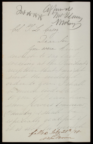 Abby C. Brown to Thomas Lincoln Casey, February 28, 1878