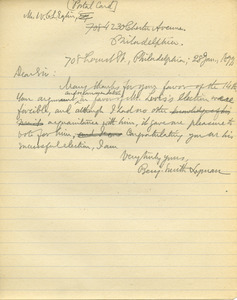 Letter from Benjamin Smith Lyman to W. C. L. Eglin