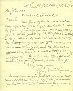 Letter from Benjamin Smith Lyman to Joseph Baker Davis