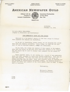 Letter from William W. Rodgers to American Newspaper Guild local treasurers