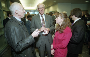 Dedication ceremonies for the Conte Polymer Center: John Olver mingling at the reception