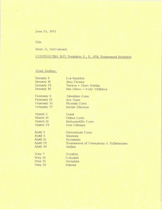 Memorandum listing a tentative tournament schedule