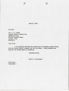 Letter from Mark H. McCormack to Anthony H. Carter