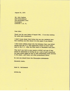 Letter from Mark H. McCormack to John Ingham