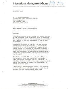 Letter from Mark H. McCormack to E. Mandell de Windt