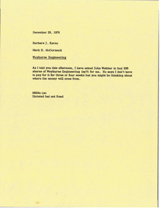 Memorandum from Mark H. McCormack to Barbara J. Kernc