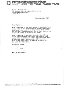 Letter from Mark H. McCormack to Bagenal Harvey