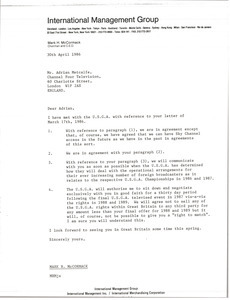 Letter from Mark H. McCormack to Adrian Metcalfe