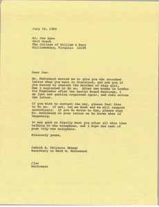 Letter from Judith A. Chilcote to Joe Agee