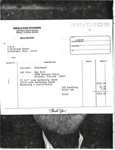 Ronald King Interiors invoice