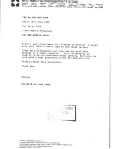 Fax from Mark H. McCormack to Betsy Goff