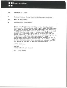 Memorandum from Mark H. McCormack to Hughes Norton, Barry Frank and Alastair Johnston