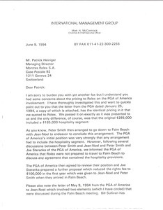 Letter from Mark H. McCormack to Patrick Heiniger
