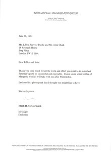 Letter from Mark H. McCormack to Libby Reeves-Purdie and John Chalk