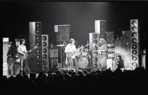 Grateful Dead concert at Springfield Civic Center: band in performance in front of a wall of speakers