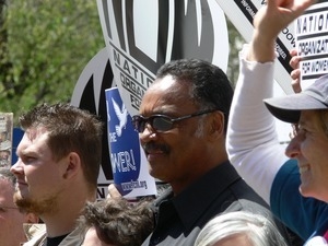 Jesse Jackson among the protesters during the march opposing the War in Iraq