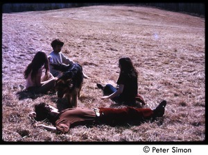 Lying on the grass at Tree Frog Farm commune