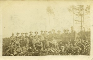 Soldiers posed in the field, possibly Ignacy Skarpetowski's outfit (1st Co., Coast Artillery Corps)