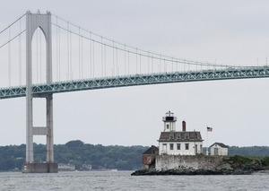 Rose Island Lighthouse, with Pell Bridge in the background