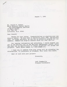 Letter from Judi Chamberlin to Donald F. Schanz