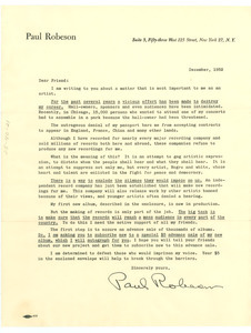 Circular letter from Paul Robeson to W. E. B. Du Bois
