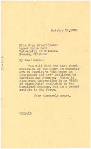 Letter from W. E. B. Du Bois to Mary D Bardeleben