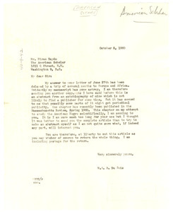 Letter from W. E. B. Du Bois to American Scholar