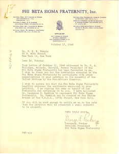 Letter from Phi Beta Sigma Fraternity to W. E. B. Du Bois