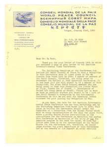 Letter from World Peace Council to W. E. B. Du Bois