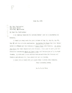 Letter from W. E. B. Du Bois to Paul Partington