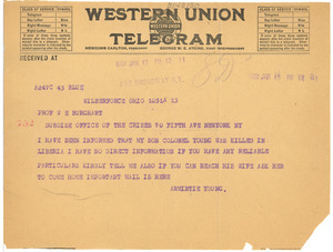Telegram from Armintie Young to W. E. B. Du Bois