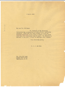 Letter from W. E. B. Du Bois to Eric Williams