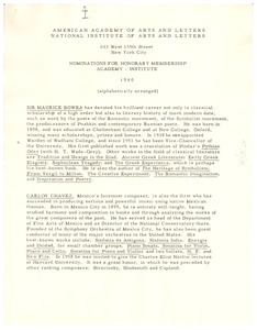 National Institute of Arts and Letters nominations for honorary membership